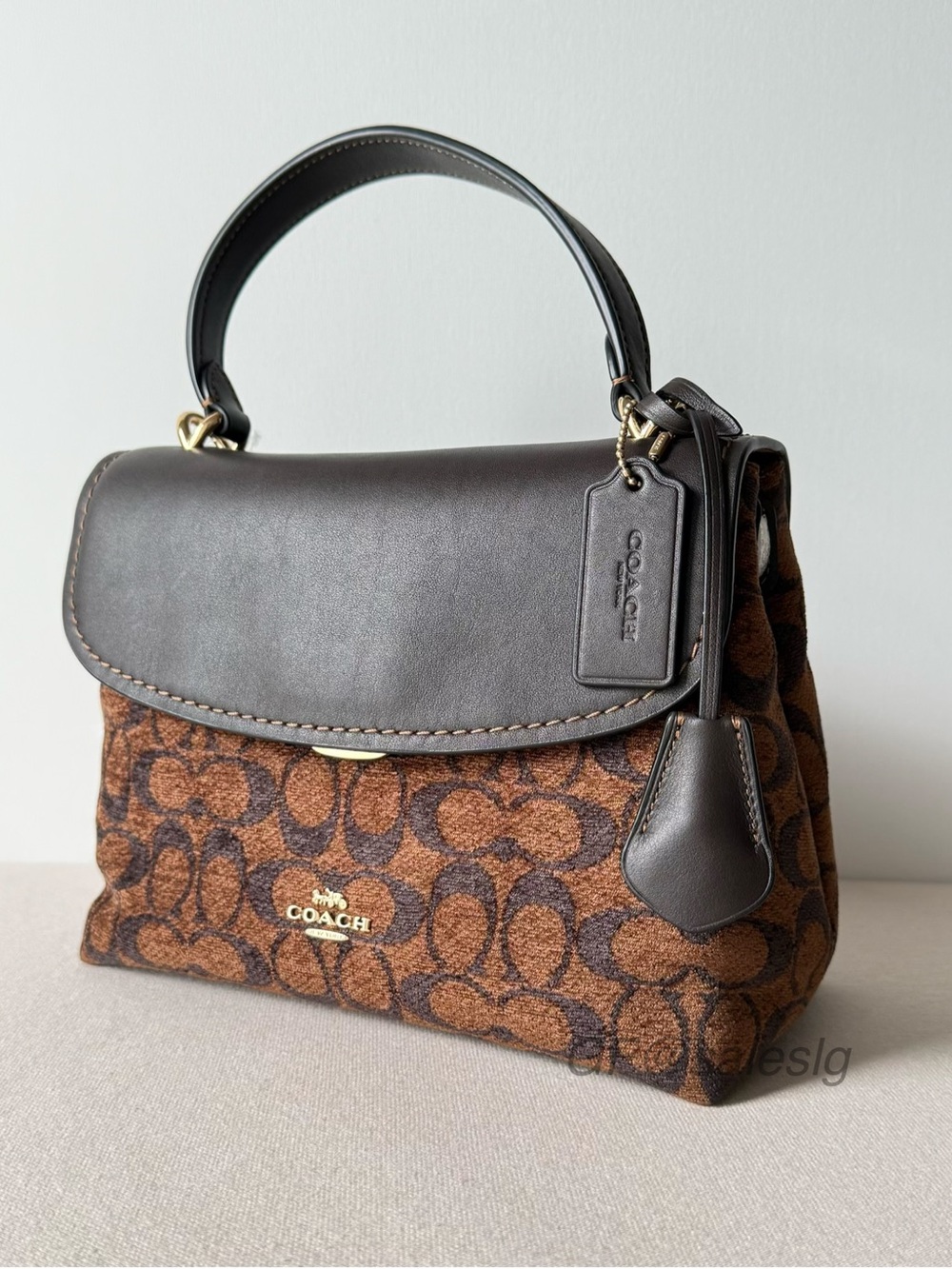 NWT Coach Emory Top Handle Bag In Signature Chenille Gold/Truffle CDB08